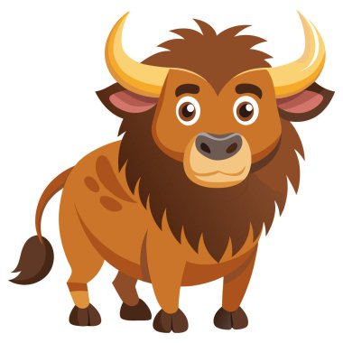 Kavisli boynuzları ve dostça gülüşü olan büyüleyici bir bufalo.