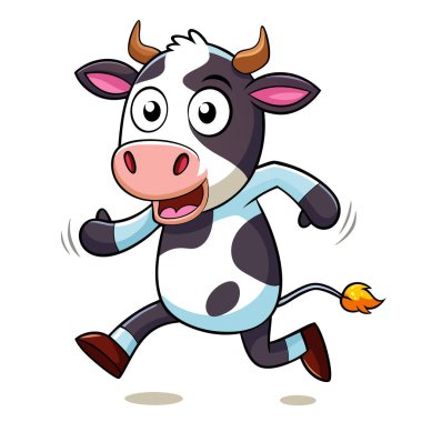 Crazy Cartoon Cow on the Run with Wide Eyes and Silly Pose clipart