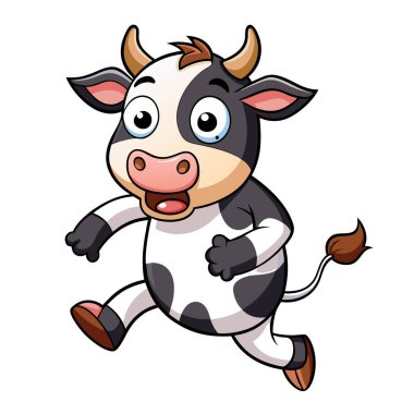 Hilarious Illustration of a Cow Running Scared in Cartoon Style clipart