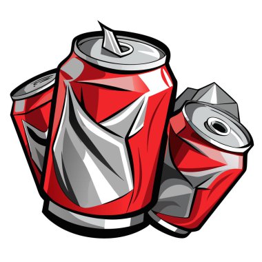 Gerçekçi detaylarla dolu koyu renkli ezilmiş gazoz kutuları.