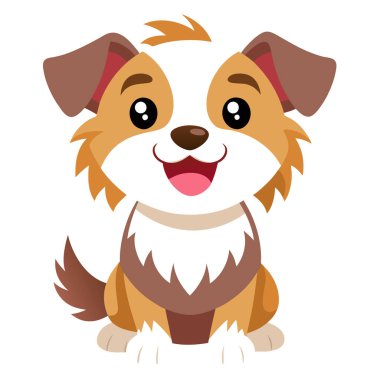 Mutlu çizgi film köpek çizimleri, parlak gözler ve neşeli bir gülümseme.