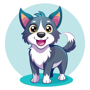 Neşeli suratlı ve sevimli yüzlü mutlu çizgi film köpeği.