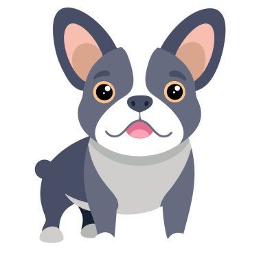 Modern düz tasarımda büyüleyici Fransız buldog çizimi