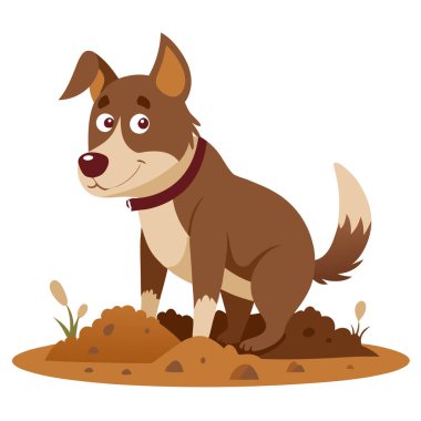 Neşeli bir gülümsemeyle toprak kazan neşeli köpek yavrusu.