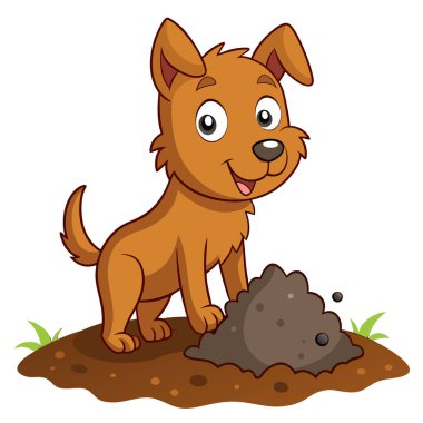 Neşeli bir gülümsemeyle toprak kazan neşeli köpek yavrusu.