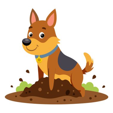 Neşeli bir gülümsemeyle toprak kazan neşeli köpek yavrusu.