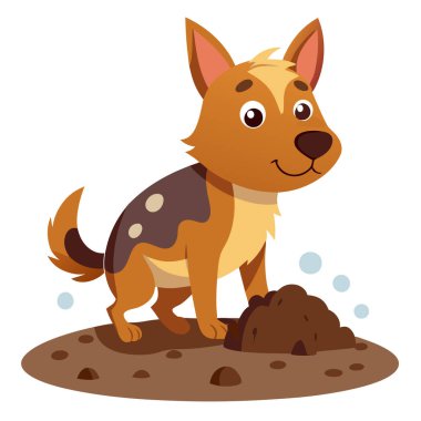 Neşeli bir gülümsemeyle toprak kazan neşeli köpek yavrusu.