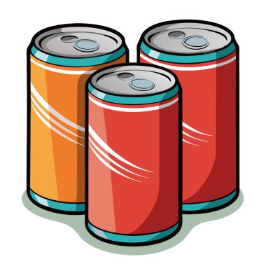 Canlı çizgi film tarzında boş alüminyum kutuların renkli çizimi