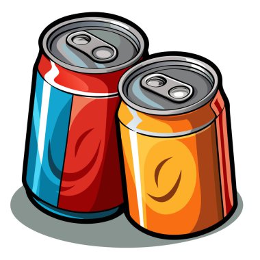 Canlı çizgi film tarzında boş alüminyum kutuların renkli çizimi