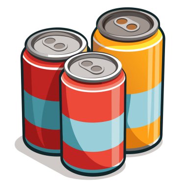 Canlı çizgi film tarzında boş alüminyum kutuların renkli çizimi