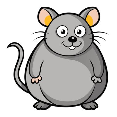 Şirin, gri, şişman fare çizgi film çizimi, büyük gözlü.