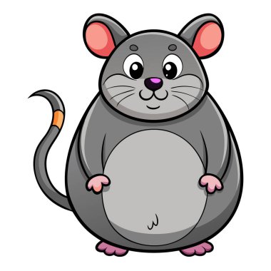 Şirin, gri, şişman fare çizgi film çizimi, büyük gözlü.