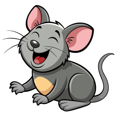 Sevimli gri fare uzanıyor ve neşeyle gülüyor.