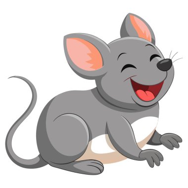 Şirin çizgi film faresi rahatlıyor ve komik bir pozla gülüyor.