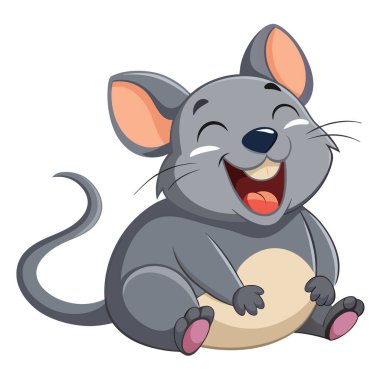 Şirin çizgi film faresi rahatlıyor ve komik bir pozla gülüyor.