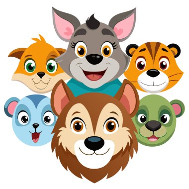 Sevimli hayvan kafası çizgi film koleksiyonu içinde sevimli karakterler var.