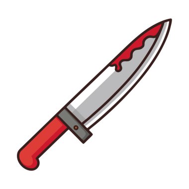 Beyaz arka planda kırmızı kan damlayan gerçekçi bıçak çizimi