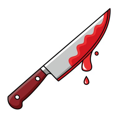 Beyaz arka planda kırmızı kan damlayan gerçekçi bıçak çizimi