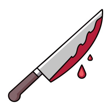 Beyaz arka planda kırmızı kan damlayan gerçekçi bıçak çizimi