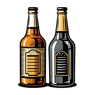 Klasik retro tasarım ile stilize bira şişesi sanat eserleri