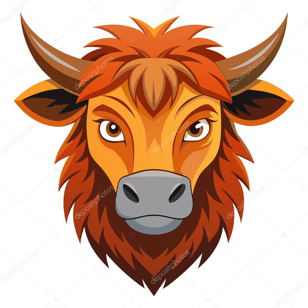 Fierce ginger ox head vector with bold horns and intense expression