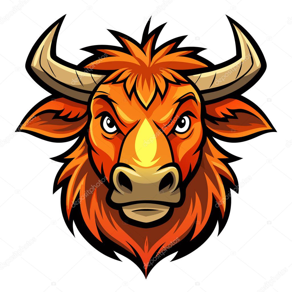 Fierce ginger ox head vector with bold horns and intense expression