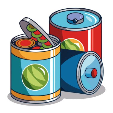 Gıda teneke kutularının yaratıcı vektörü açılıp kapatıldı