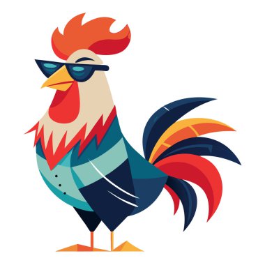 Cesur güneş gözlüklü yaratıcı soyut horoz çizimi