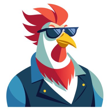 Modern tarzda güneş gözlüğü takan soyut renkli horoz.