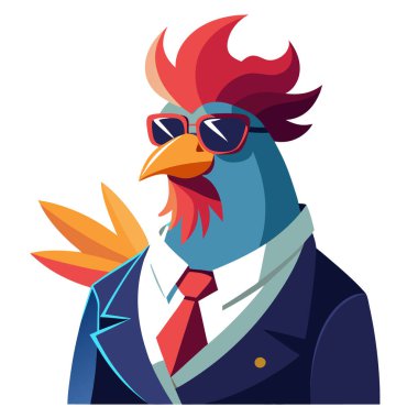 Modern tarzda güneş gözlüğü takan soyut renkli horoz.