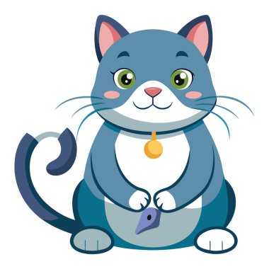 Pençelerinde bir farenin oynadığı eğlenceli kedi çizimi