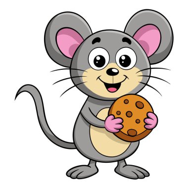 Kurabiye vektör sanatını elinde tutan sevimli çizgi film faresi