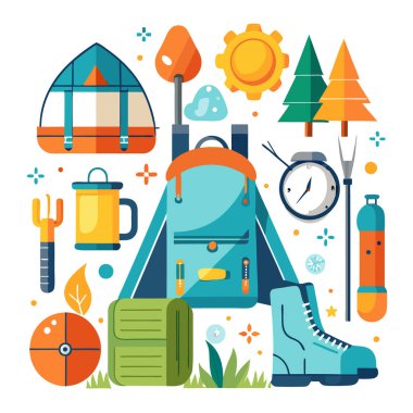 Yürüyüş ve kamp meraklıları için stilize açık hava ekipmanı tasarımı