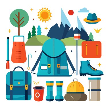 Yürüyüş ve kamp meraklıları için stilize açık hava ekipmanı tasarımı
