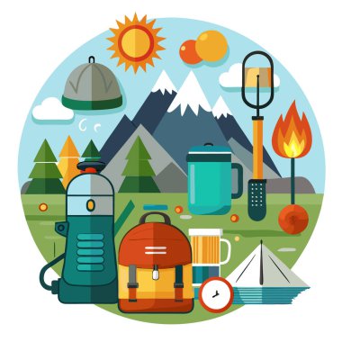 Yürüyüş ve kamp meraklıları için stilize açık hava ekipmanı tasarımı