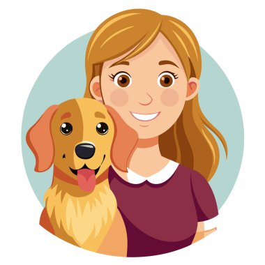 Tatlı genç kız Golden Retriever 'ıyla poz veriyor