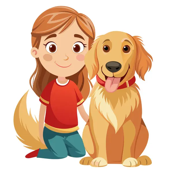 Tatlı genç kız Golden Retriever 'ıyla poz veriyor