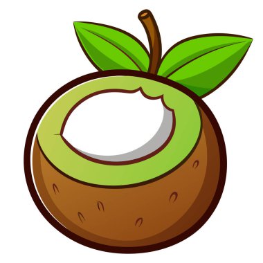 Saman ve yaprak resimli sevimli hindistan cevizi çizgi filmi