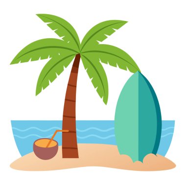 Hindistancevizi ağacı ve tabelanın parlak ve neşeli bir tasviri