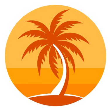 Canlı turuncu arka planda stilize edilmiş palmiye ağacı silueti