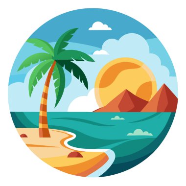 Hindistan cevizi ağacı ve altın güneşli güzel sahil manzarası