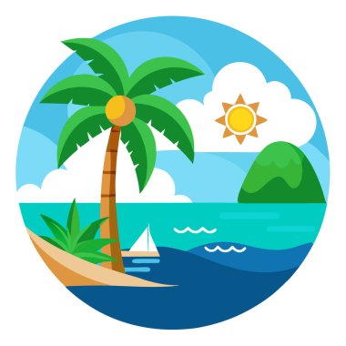 Hindistan cevizi ağacı ve altın güneşli güzel sahil manzarası