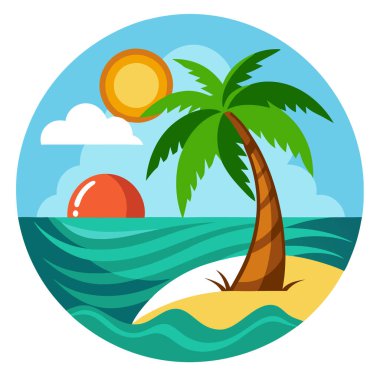 Hindistan cevizi ağacı ve altın güneşli güzel sahil manzarası