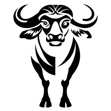 Stilize afrikalı bufalo çizimi ön görünüm tasarımı