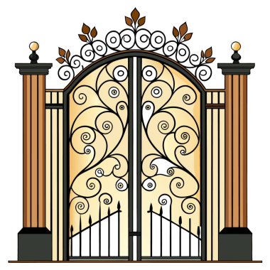 Şablonlar içeren stilize demir süsleme kapıları.