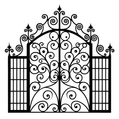 Şablonlar içeren stilize demir süsleme kapıları.