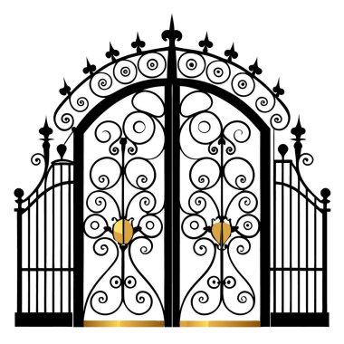 Şablonlar içeren stilize demir süsleme kapıları.
