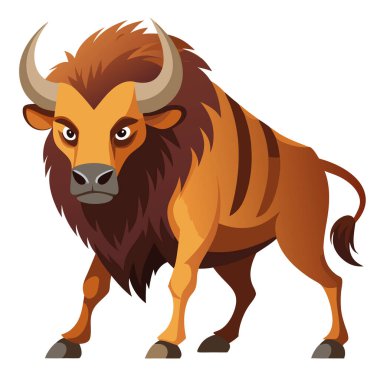 Powerful bison in attacking pose side view illustration clipart