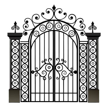 Şablonlar içeren stilize demir süsleme kapıları.