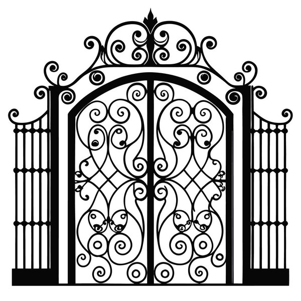 Stylized iron ornament gates featuring intricate patterns